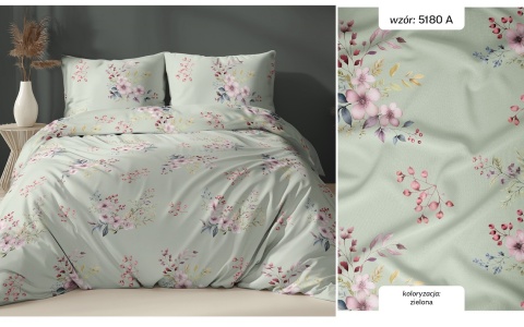 Pościel 180x200 + 2 poszewki | 100% bawełna | Kwiat jabłoni mięta