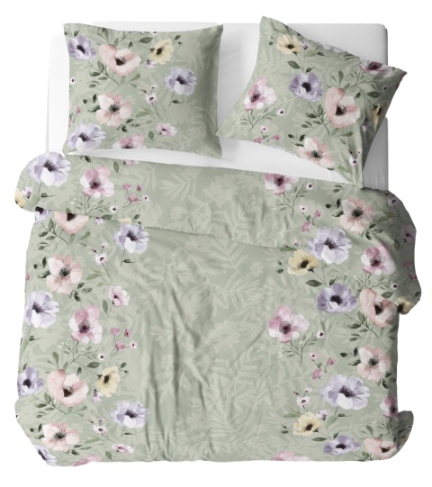 Pościel 180x200 + 2 poszewki | 100% bawełna | Kwiaty w mięcie.