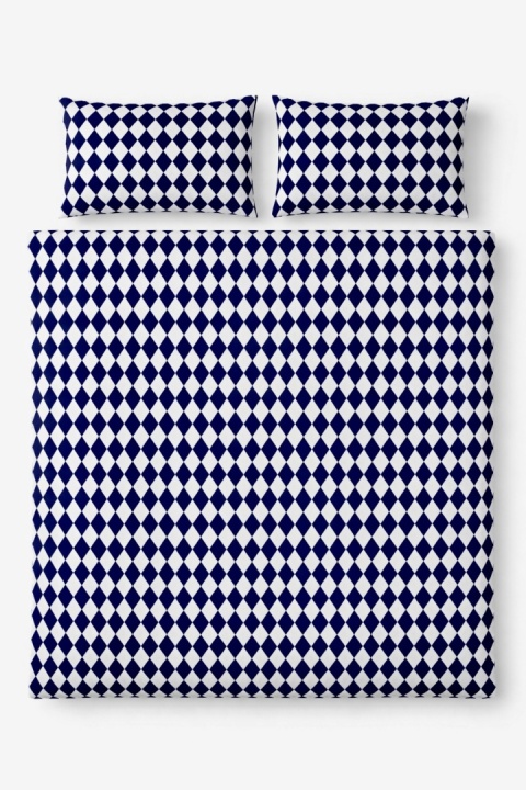 Pościel 160x220 + 2 poszewki | 100% bawełna | białe / niebieskie romby