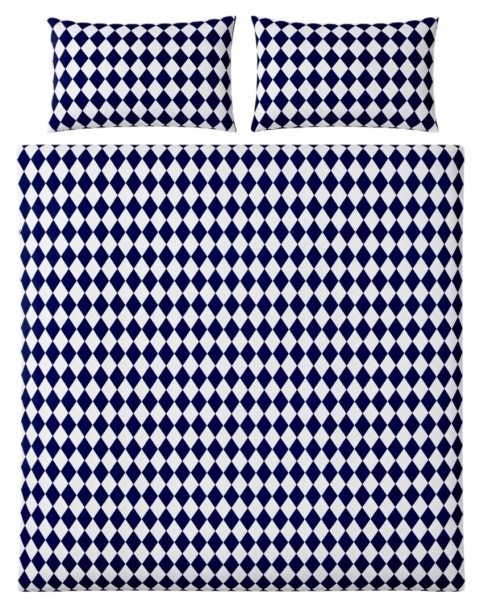 Pościel 160x220 + 2 poszewki | 100% bawełna | białe / niebieskie romby