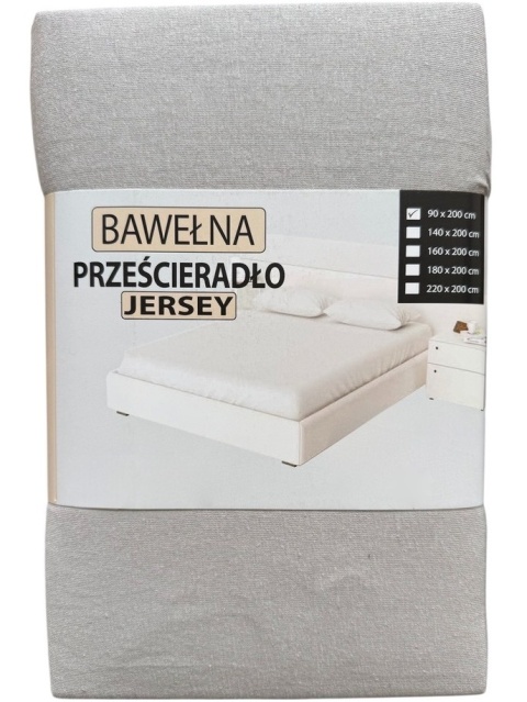 Przescieradło z gumką Jersey 180x200 , jasny szary