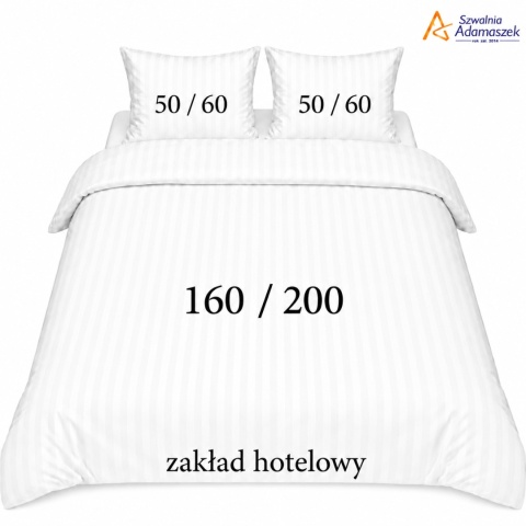 Pościel hotelowa Adamaszek 1 cm 160x200 + 2x50x60 biała – zakładka hotelowa | Szwalnia Adamaszek