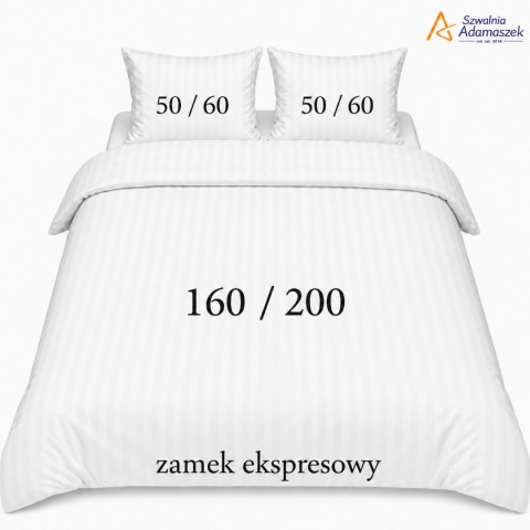 Pościel hotelowa Adamaszek 1 cm 160x200 + 2x50x60 biała – zamek ekspresowy | Szwalnia Adamaszek