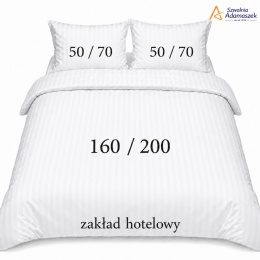Pościel hotelowa Adamaszek 1 cm 160x200 + 2x50x70 biała – zakładka hotelowa | Szwalnia Adamaszek