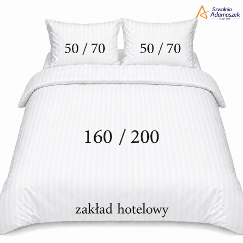 Pościel hotelowa Adamaszek 1 cm 160x200 + 2x50x70 biała – zakładka hotelowa | Szwalnia Adamaszek