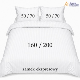 Pościel hotelowa Adamaszek 1 cm 160x200 + 2x50x70 biała – zamek ekspresowy | Szwalnia Adamaszek