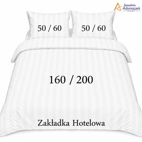 Pościel hotelowa Adamaszek 2 cm 160x200 + 2x50x60 biała – zakładka hotelowa | Szwalnia Adamaszek