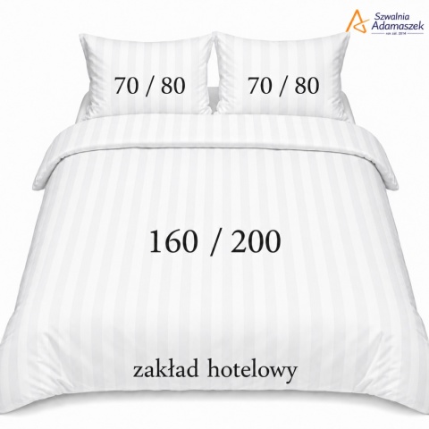 Pościel hotelowa Adamaszek 2 cm 160x200 + 2x70x80 biała – zakładka hotelowa | Szwalnia Adamaszek