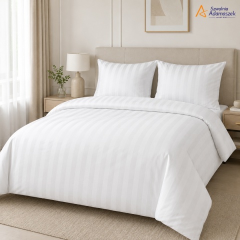 Pościel hotelowa Adamaszek 2 cm 160x200 + 2x70x80 biała – zakładka hotelowa | Szwalnia Adamaszek