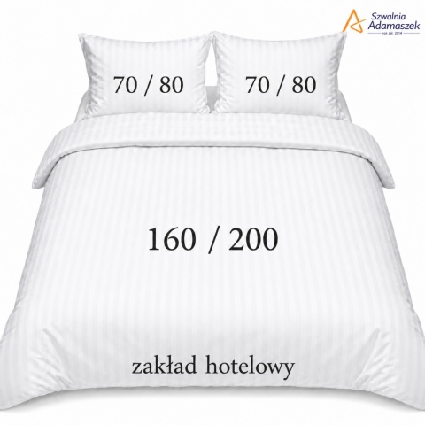 Pościel hotelowa Adamaszek 1 cm 160x200 + 2x70x80 biała – zakładka hotelowa | Szwalnia Adamaszek