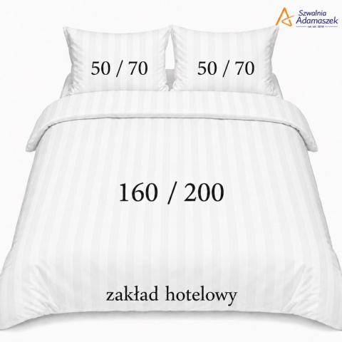 Pościel hotelowa Adamaszek 2 cm 160x200 + 2x50x70 biała – zakładka hotelowa | Szwalnia Adamaszek