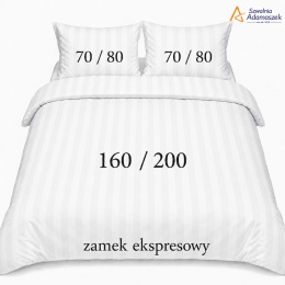 Pościel hotelowa Adamaszek 2 cm 160x200 + 2x70x80 biała – zamek ekspresowy | Szwalnia Adamaszek