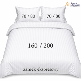 Pościel hotelowa Adamaszek 1 cm 160x200 + 2x70x80 biała – zamek ekspresowy | Szwalnia Adamaszek