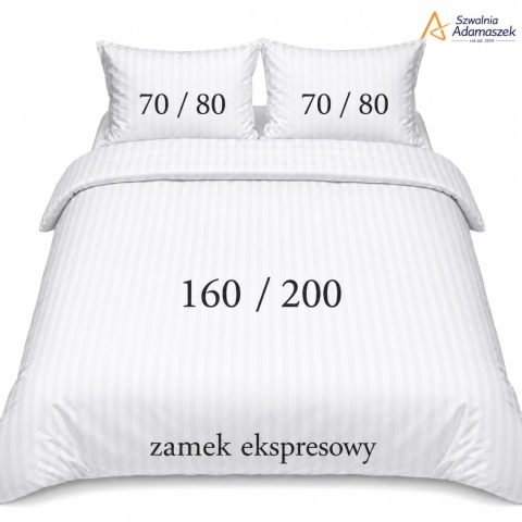 Pościel hotelowa Adamaszek 1 cm 160x200 + 2x70x80 biała – zamek ekspresowy | Szwalnia Adamaszek