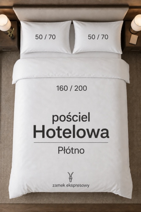 Pościel hotelowa PŁÓTNO 160x200 +2x 50x70 | Zamek ekspresowy | 100% bawełna