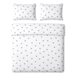 Pościel 160x220 + 2 poszewki | 100% bawełna | Szare serduszka