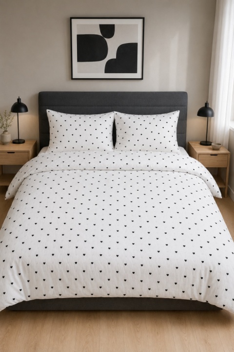 Pościel 160x220 + 2 poszewki| 100% bawełna | czarne serduszka