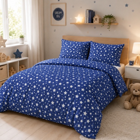 Pościel 160x220 + 2 poszewki| 100% bawełna | gwiazdki w granacie