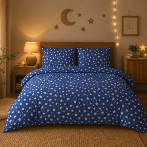 Pościel 160x220 + 2 poszewki| 100% bawełna | gwiazdki w granacie