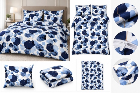 Pościel 180x200 + 2 poszewki | 100% bawełna | niebieski Hexagon
