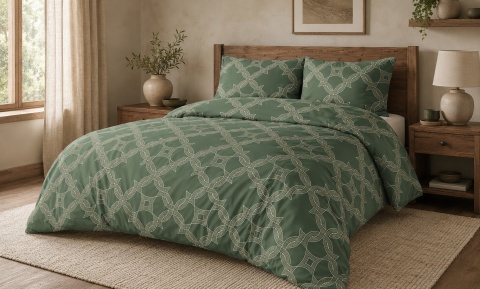Pościel 200x200 + 2 poszewki | 100% bawełna | 6100 D Zielona Arabeska