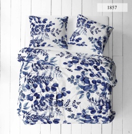 Pościel 200x200 + 2 poszewki | 100% bawełna | 1857 niebieskie krzaki