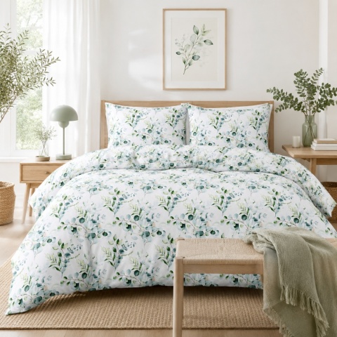 Pościel 220x200 + 2 poszewki | 100% bawełna | 2094 zielona Gałązka