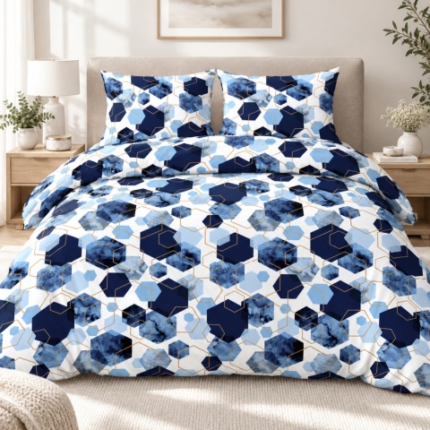 Pościel 220x200 + 2 poszewki | 100% bawełna | niebieski Hexagon