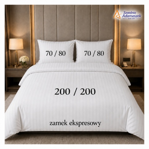 Pościel Hotelowa Adamaszek 1 cm 200x200 + 2x poszewka 70x80 | 100% Bawełna – zamek ekspresowy | Szwalnia Adamaszek