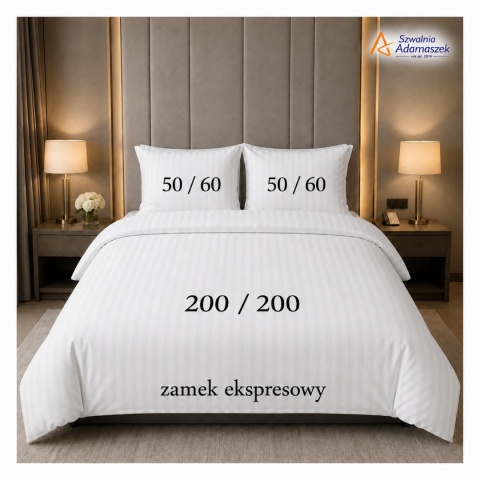 Pościel Hotelowa Adamaszek 1 cm 200x200 + 2x poszewka 50x60 | 100% Bawełna – zamek ekspresowy | Szwalnia Adamaszek