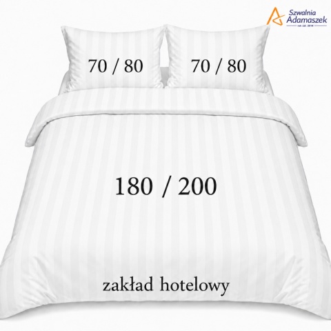 Pościel Hotelowa Adamaszek 1 cm 180x200 + 2x poszewka 70x80 | 100% Bawełna – Zakładka Hotelowa | Szwalnia Adamaszek