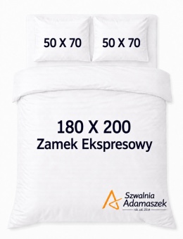 Pościel Hotelowa Biała Satyna 180x200 + 2x poszewka 50x70 | 100% Bawełna – zamek ekspresowy | Szwalnia Adamaszek