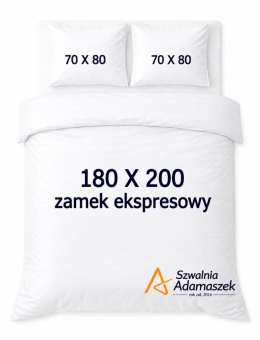Pościel Hotelowa Biała Satyna 180x200 + 2x poszewka 70x80 | 100% Bawełna – zamek ekspresowy | Szwalnia Adamaszek