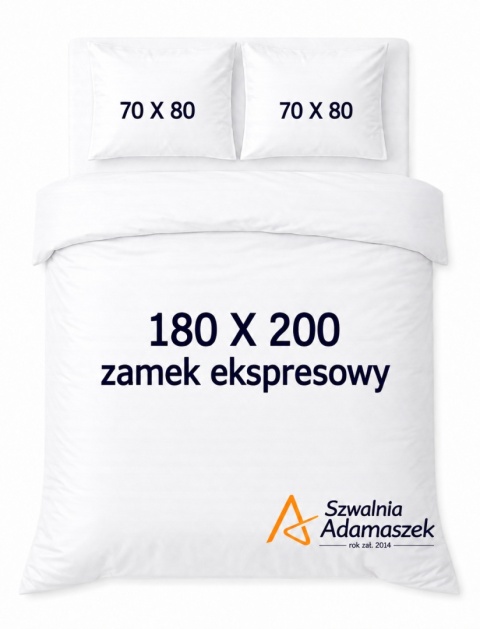 Pościel Hotelowa Biała Satyna 180x200 + 2x poszewka 70x80 | 100% Bawełna – zamek ekspresowy | Szwalnia Adamaszek