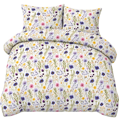 Pościel 220x200 + 2 poszewki | 100% bawełna | 2097 Kwiecista łąka