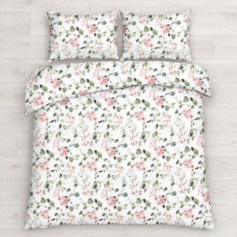 Pościel 220x240 + 2 poszewki | 100% bawełna | 1610 Różany Eukaliptus 🌿🌸